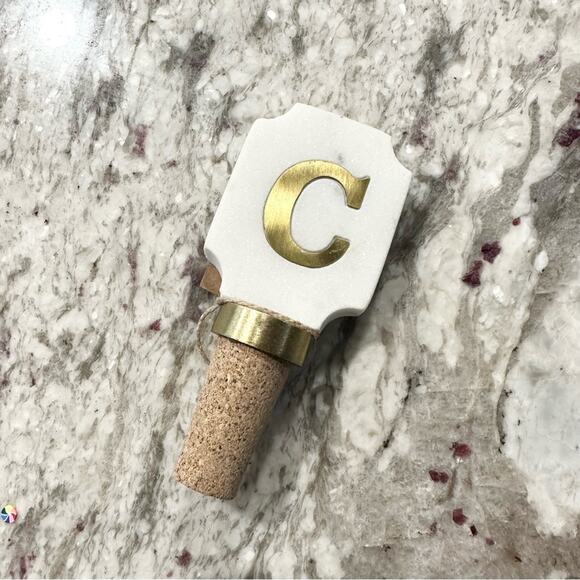 Mudpie Initial Wine Topper White Marble C Gift home welcome Nwt - Picture 1 of 3
